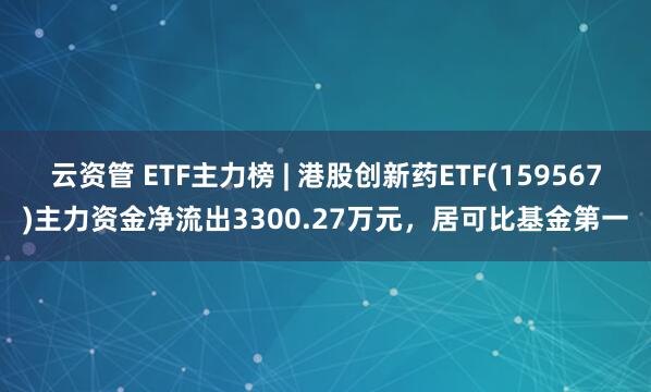 云资管 ETF主力榜 | 港股创新药ETF(159567)主力资金净流出3300.27万元，居可比基金第一